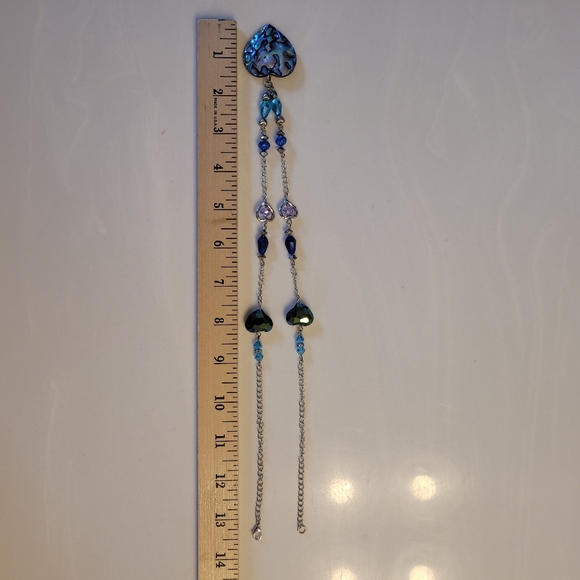 Abalone Look Heart Pendant Multi-colored Crystals Silver-tone Beads Necklace - Picture 6 of 15